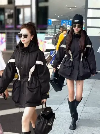 韩版时尚气质收腰休闲宽松撞色羽绒服夹克冲锋衣外套女显瘦百搭潮图片