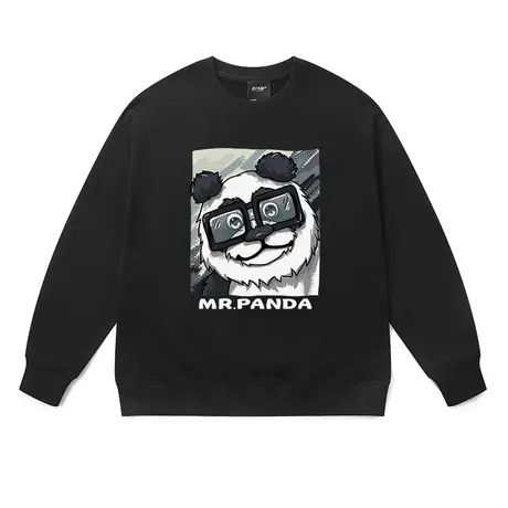 国潮秋冬加绒卫衣潮牌男学生熊猫印花长袖宽松休闲圆领显瘦情侣装商品大图