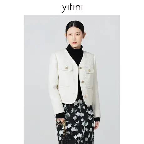 Yifini/易菲宽松短款小香风V领羽绒服女2023秋冬新款气质保暖外套商品大图
