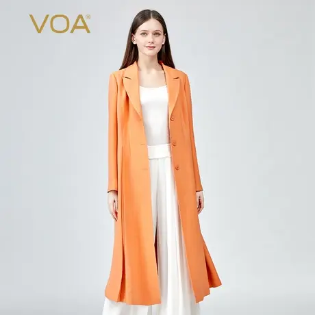VOA60姆米重磅真丝长空西装领橙色长袖三粒扣后开叉桑蚕丝外套商品大图