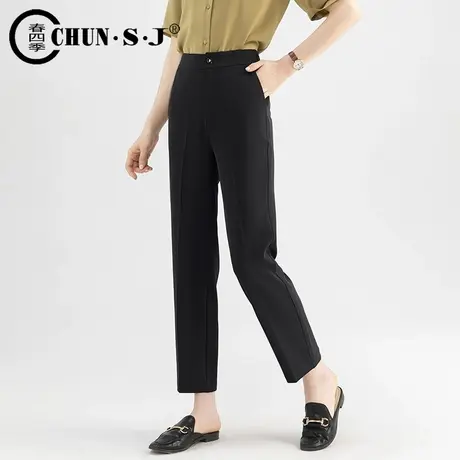 夏季薄款西装裤女小个子垂感冰丝黑色裤子烟管西裤九分裤直筒裤商品大图