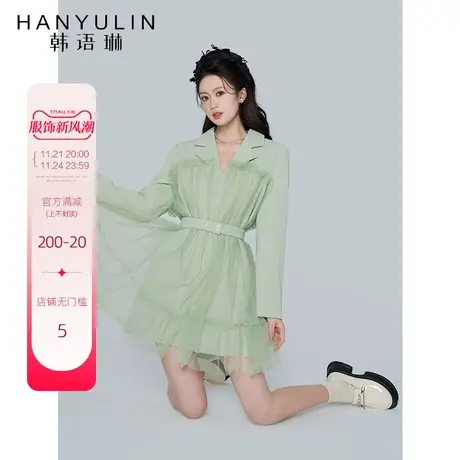 韩语琳法式连衣裙女春秋2023新款气质收腰显瘦高级感长袖西装裙子图片