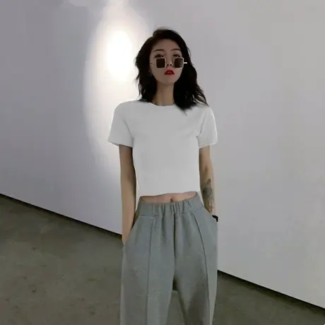 2023年网红夏季新款短款女装复古性感露脐上衣服ins超火短袖T恤潮商品大图