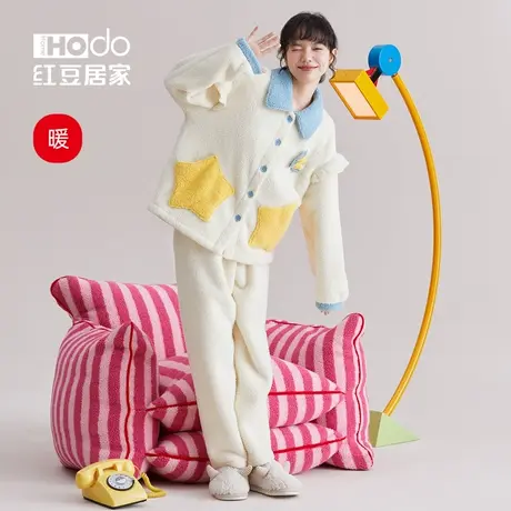 红豆睡衣女可爱少女风珊瑚绒加厚少女家居服法兰绒套装冬季翻领商品大图