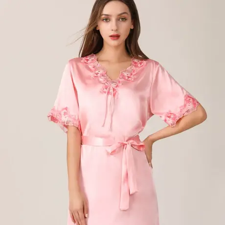 2024年新款冰丝睡裙女士夏季短袖薄款性感真丝睡裙夏天丝绸家居服商品大图