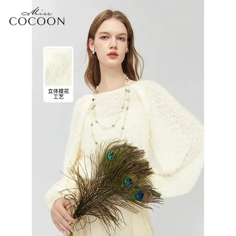 MISSCOCOON羽毛纱亮丝雪纺衫24春装新款女泡泡袖上衣商品大图