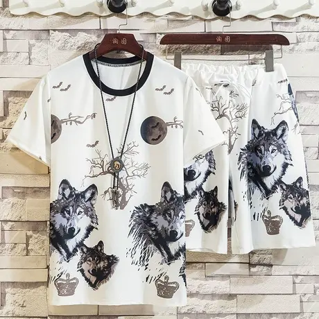 冰丝短裤男士2025新款夏装运动休闲宽松中裤韩版潮流短袖t恤套装商品大图