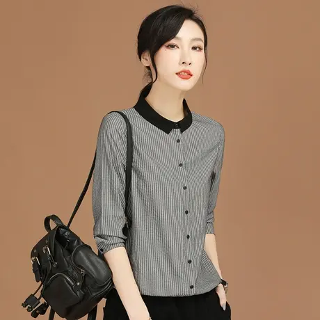 韩潮袭人法式小众女士气质条纹长袖衬衫上衣春季独特别致宽松衬衣商品大图