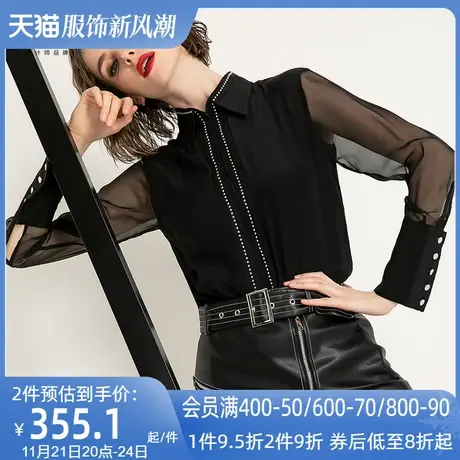 AUI欧洲站黑色设计感衬衫女2023夏新款小众修身上衣御姐气质衬衣商品大图