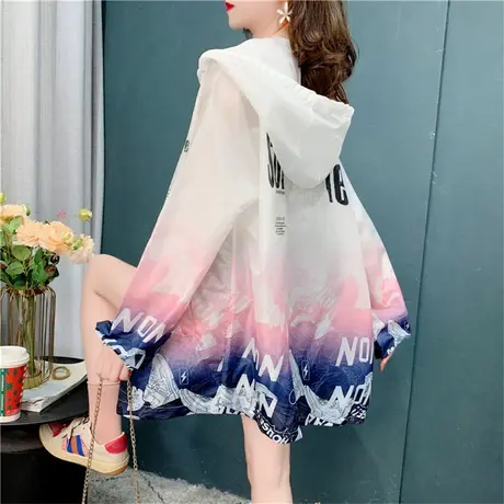 中长款连帽防晒衣外套女春夏2022年新款宽松慵懒风薄款卡通上衣潮商品大图
