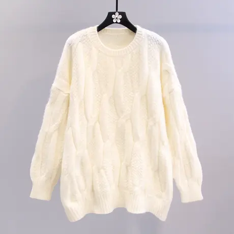 复古粗线麻花套头毛衣女秋冬2023新款宽松慵懒风中长款打底针织衫商品大图