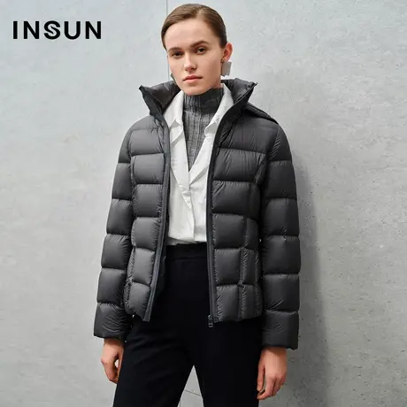 INSUN恩裳线上专选冬季肌理感可脱卸帽短款羽绒服图片