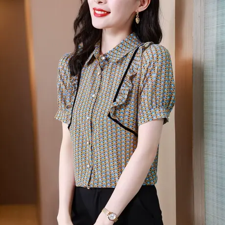 雪纺衬衫女2023新款高档洋气时尚欧货女上衣时髦别致漂亮碎花小衫图片