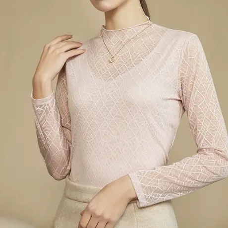 网纱打底衫女新款内搭时髦时尚洋气蕾丝小衫性感纱衣修身长袖上衣图片
