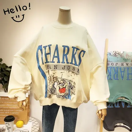 2020春款韩国东大门cec慵懒休闲宽松潮卡通BF卫衣大码显瘦显腿长商品大图