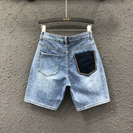 欧货2023夏季新款时尚个性休闲五分裤女潮显瘦高腰直筒牛仔短裤女图片