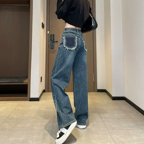 直筒牛仔裤女春秋春装2024年新款高腰显瘦复古拖地宽松阔腿裤子女商品大图