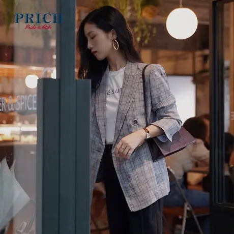 PRICH西装经典时尚格纹气质修身商务职场风小西装西服外套女商品大图