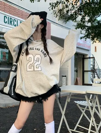 白色卫衣女春秋冬加绒加厚连帽衫情侣装2024新款爆款山东即墨外套图片