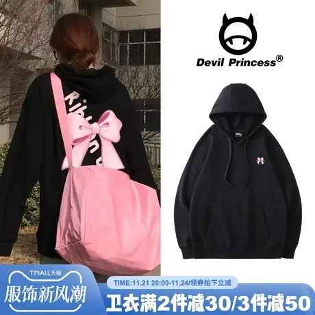 甜系少女风chic宽松黑色卫衣女oversize设计感小众显瘦加绒上衣潮商品大图