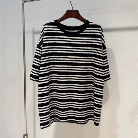 条纹短袖t恤女夏季2021年新款百搭设计感小众宽松半袖上衣服ins潮商品大图