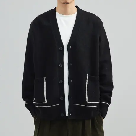 奕飏撞色基础毛衫针织开衫男士外套宽松针织衫韩版百搭休闲毛衣潮商品大图