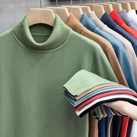 多色男士毛衣加厚高领翻领打底衫秋冬季保暖衣上衣服针织衫男毛衫商品大图