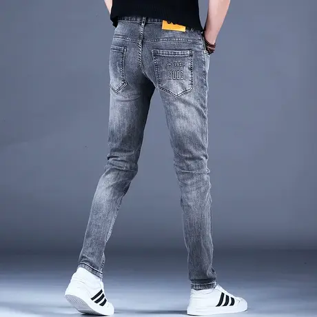 男士烟灰色牛仔裤男款高端潮牌小脚裤子修身弹力休闲长裤男秋冬季商品大图