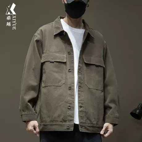 希越工装夹克男士翻领2025秋季新款大码男装潮牌休闲春秋款外套男图片