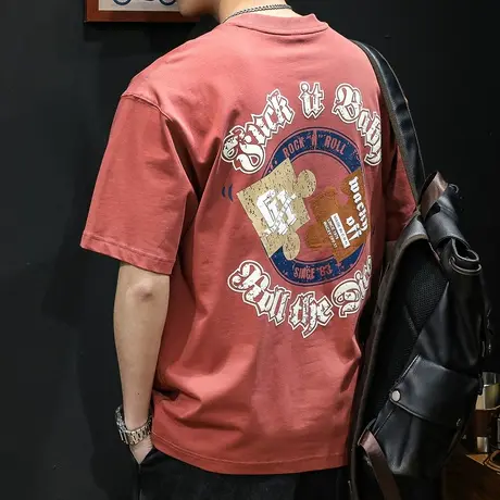 重磅短袖t恤男23新款半袖上衣潮牌大码男装美式印花男士体恤男款商品大图