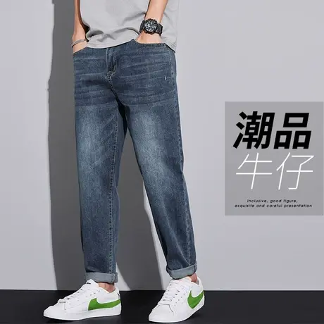 美式高街夏天蓝色九分牛仔裤男士夏季薄款男裤子休闲男装直筒宽松商品大图