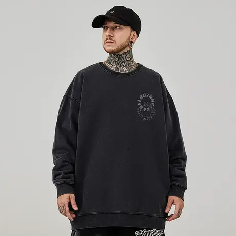 美式复古重磅卫衣大码春秋冬款圆领宽松加肥加大胖子男生潮牌无帽图片