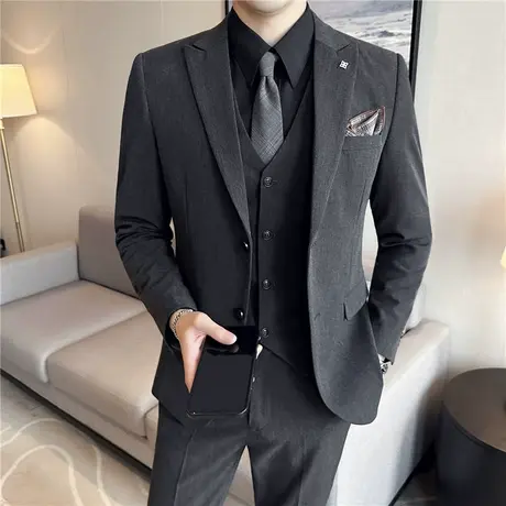 意式戗驳领两粒扣双开杈修身西服男通勤大码外套新郎伴郎结婚礼服商品大图