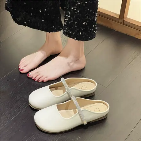 包头半拖鞋女春夏季2024年新款时尚网红亮钻半托单鞋软底外穿凉拖图片