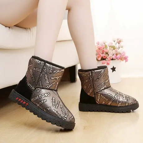 东北加厚雪地靴女短筒中筒棉鞋女高帮冬季加厚防水防滑户外棉靴子图片