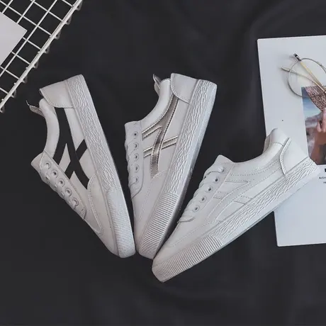 小白鞋女2020新款百搭韩版夏秋季基础chic厚底学生皮面ins板鞋子商品大图