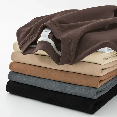 重磅圆领长袖t恤男纯色上衣服秋冬季保暖内搭打底衫双面德绒体恤图片