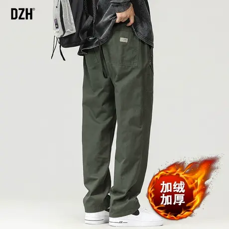 男士军绿色加绒加厚工装裤男冬季裤子男款美式高街2024新款休闲裤商品大图