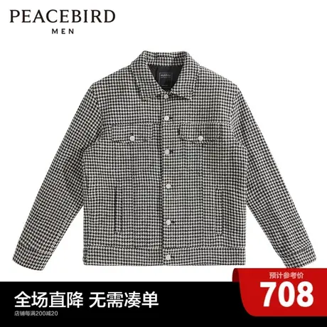太平鸟男装千鸟格夹克2023冬新款毛呢外套时尚短款羊毛茄克商品大图