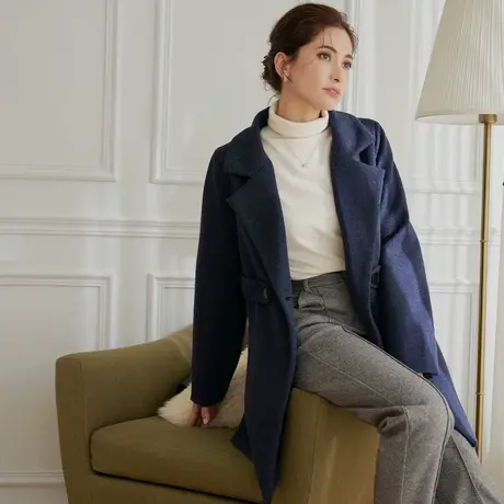 桔熊秋冬季法式通勤毛呢大衣高级感气质翻领中长外套女大码EA2482图片