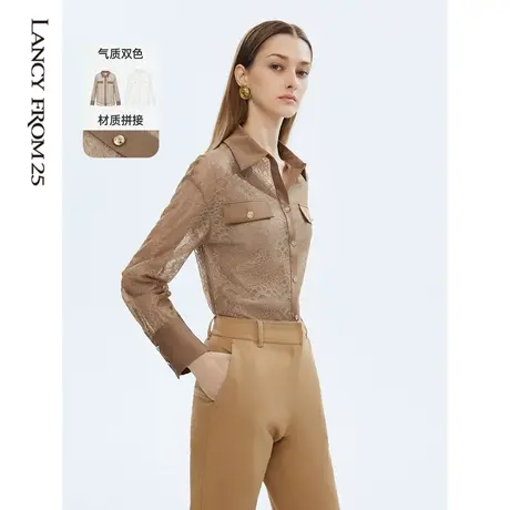 朗姿polo领长袖通勤设计感小众气质高级感衬衣女秋季新款衬衫奥莱商品大图