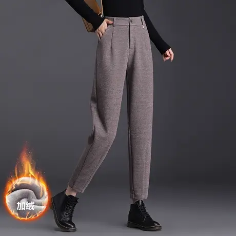 秋冬季新款羊毛呢九分裤女宽松加大码中年妈妈休闲高腰显瘦萝卜裤商品大图