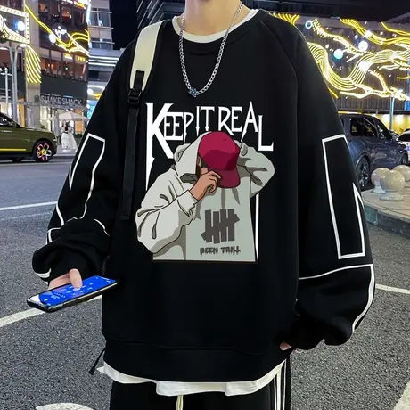 秋冬季加绒加厚长袖卫衣男孩初中学生潮流帅气青少年大童男装上衣商品大图