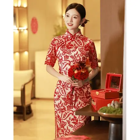 订婚礼服新中式旗袍敬酒服新娘2023新款秋季小个子高级改良年轻款商品大图