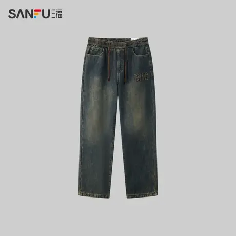 三福2023冬季男士美拉德加绒牛仔裤 复古宽松直筒长裤男481145商品大图