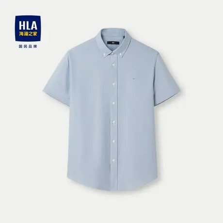 HLA/海澜之家纯棉短袖休闲衬衫2024春夏新款牛津纺扣领尖领衬衣男商品大图