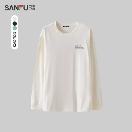 三福2024春季男士前后印花长T恤 休闲时尚圆领上衣男482614图片