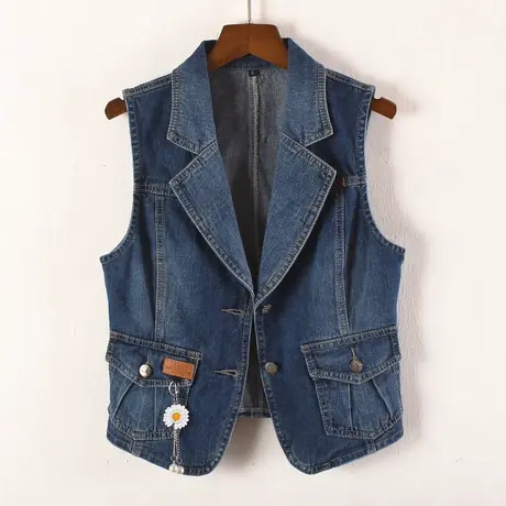 牛仔马甲女短款修身韩版新款春秋无袖外套背心西装领大码马夹夏6图片