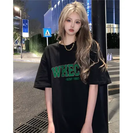 纯棉重磅oversize设计感短袖t恤女夏季宽松潮牌美式复古半袖上衣商品大图