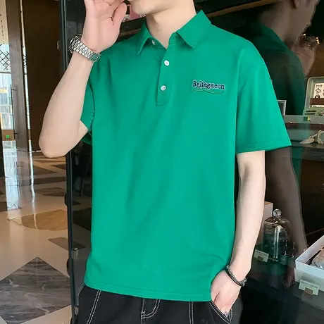 2023夏季新款纯棉衬衫领Polo衫男装潮流简约刺绣翻领男士短袖T恤商品大图